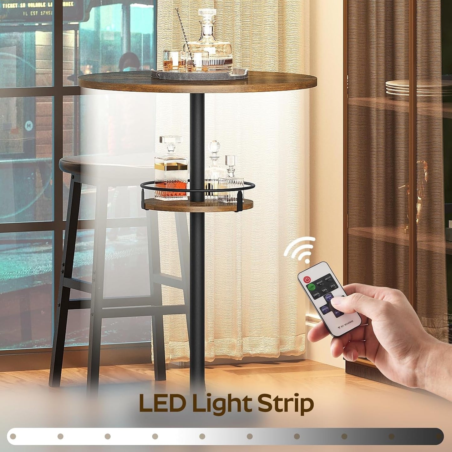 Round Industria lBar Table Set Two With Integrated LED Illumination