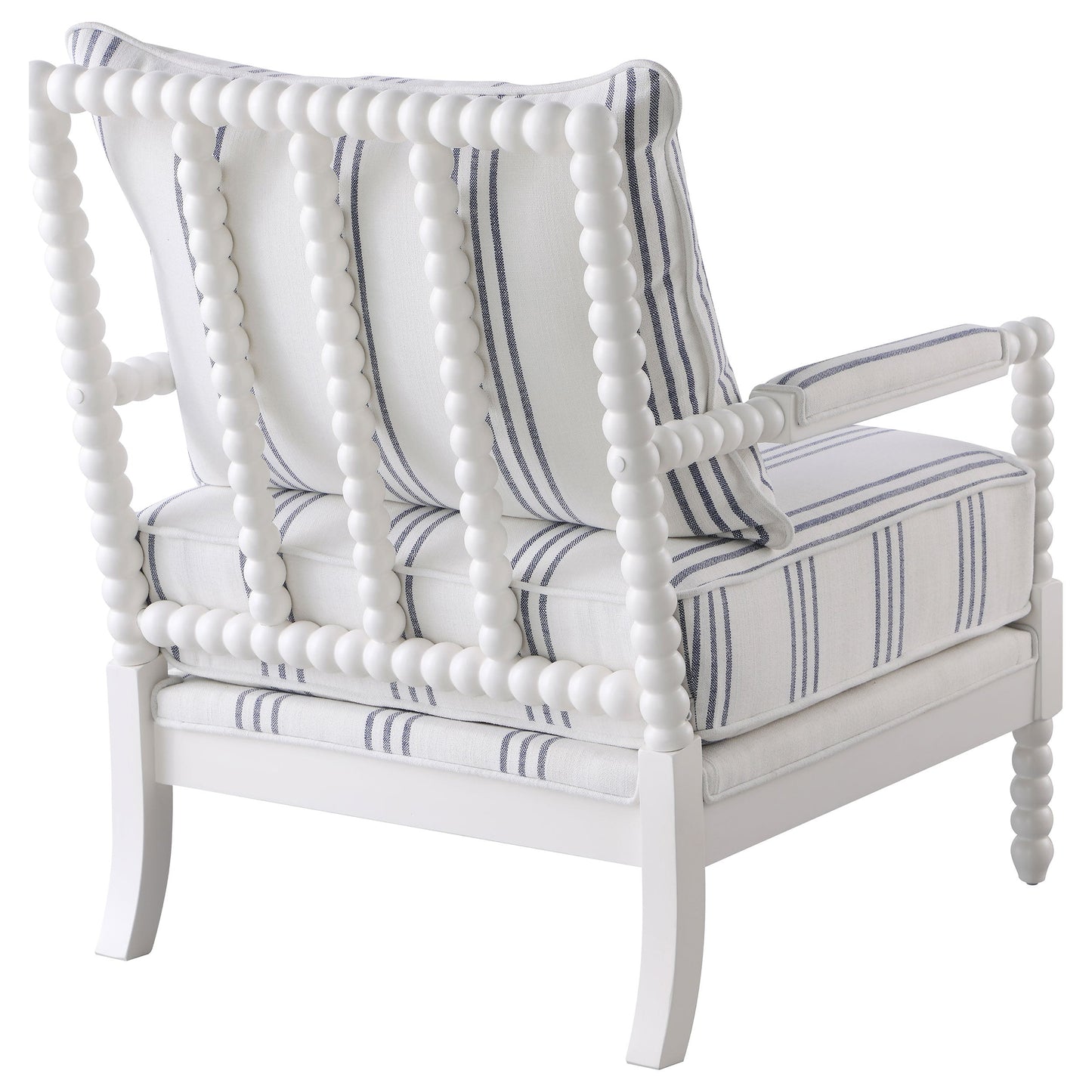 White and Navy Upholstered Stripe Accent Chair with Linen-Like Fabric