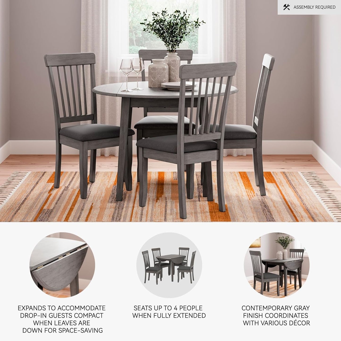 Gray Drop Leaf Dining Table Seats Four With Two Leaves