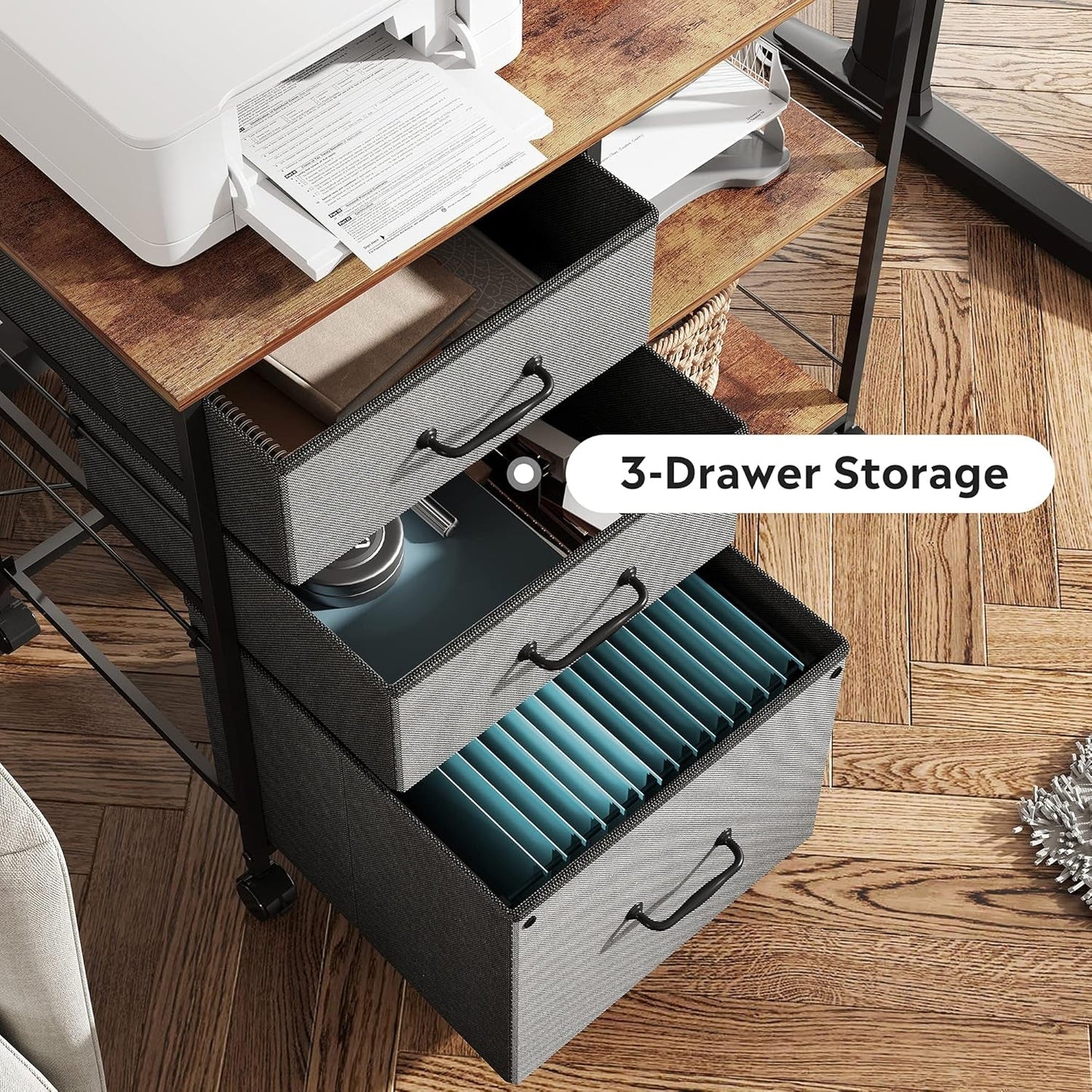 3 Drawer Mobile File Cabinet Rolling Printer Stand With Open Storage Shelf Rustic Brown Fits A4 Or Letter Size
