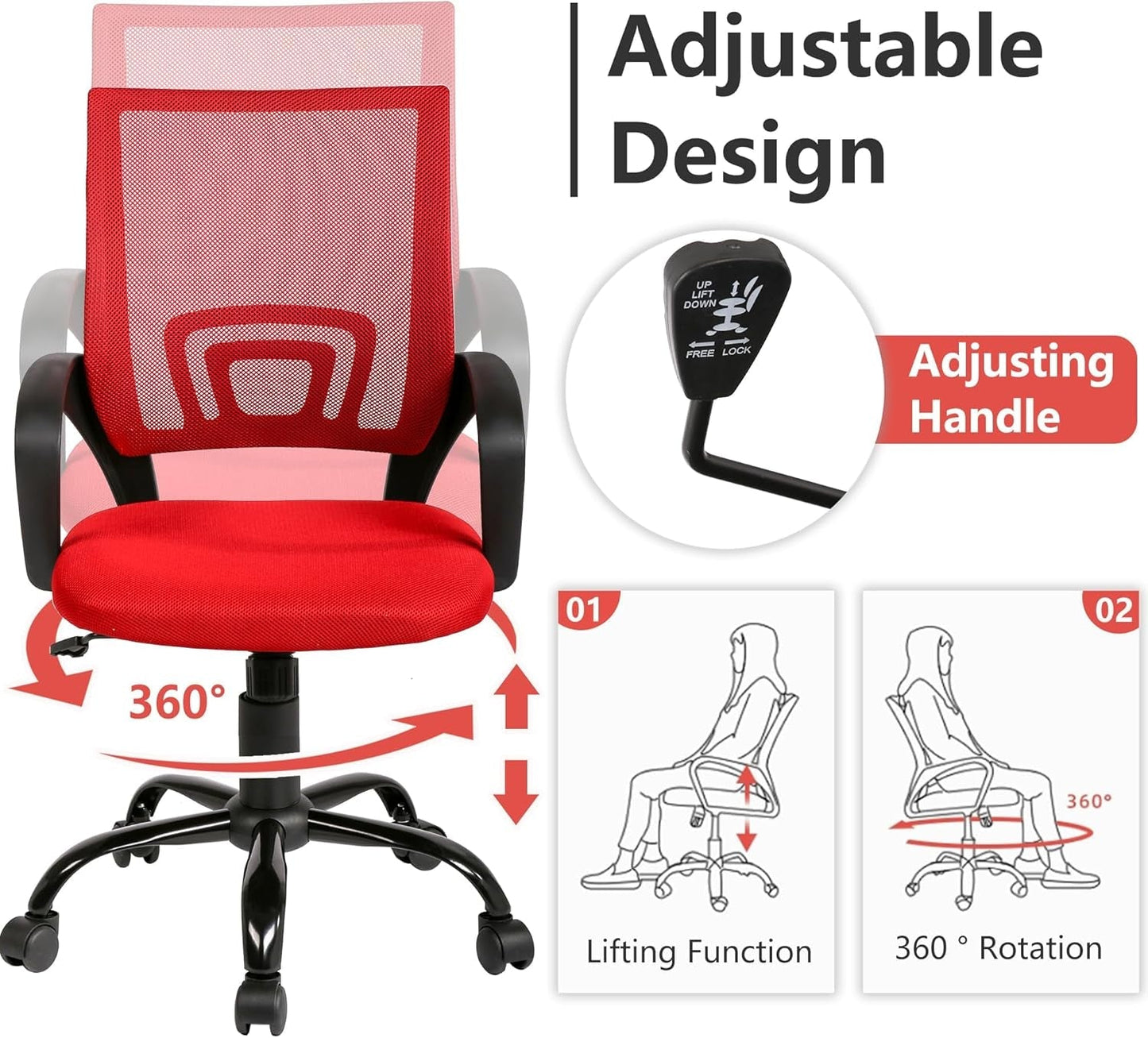 Ergonomic Mesh Office Chair With Lumbar Support Red