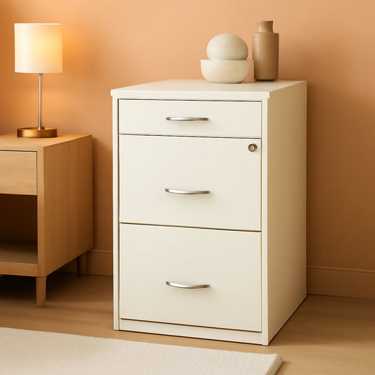 3 Drawer 27.32 Inch White Metal Filing Cabinet Lockable Preassembled For Legal And Letter Size