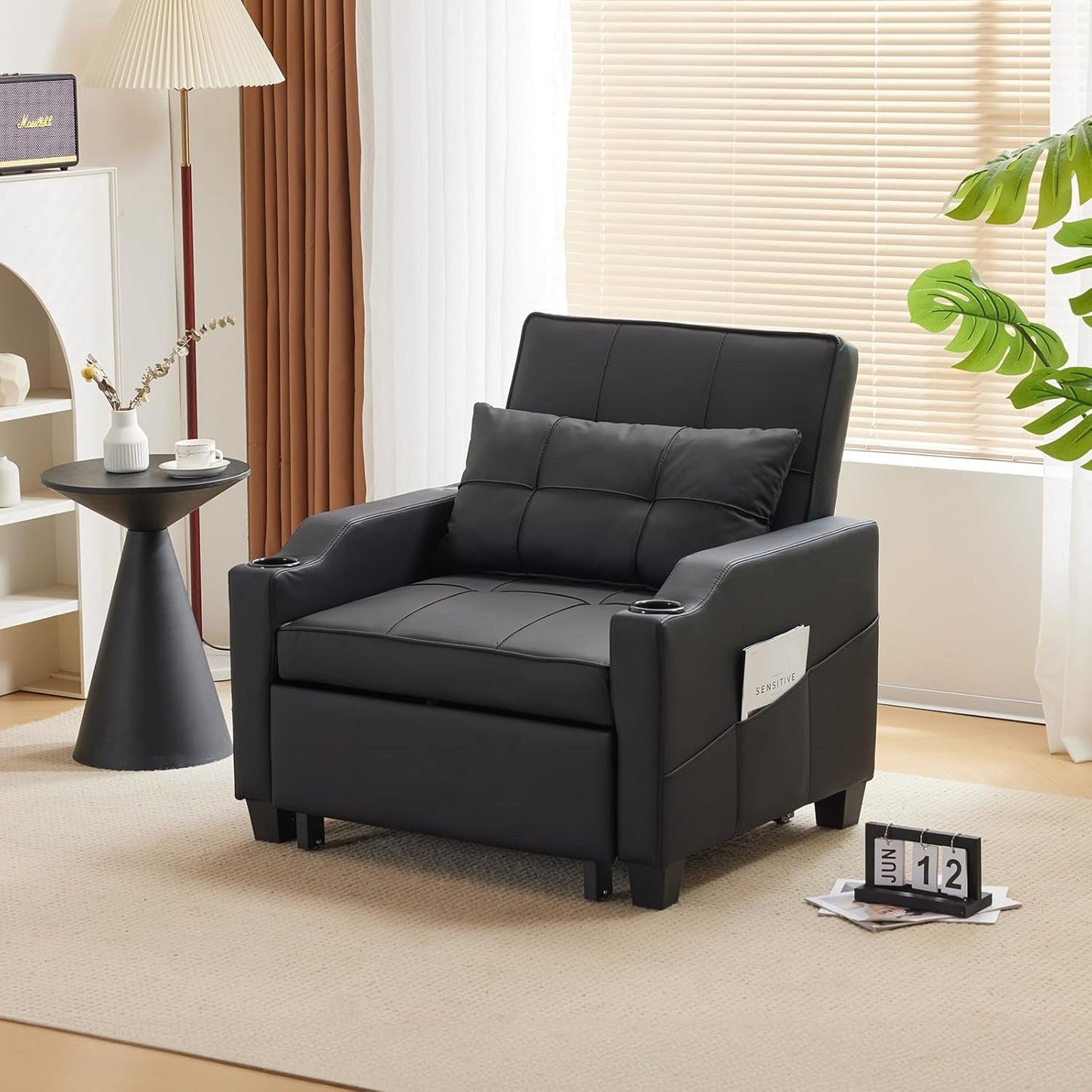 Black Multifunctional Sleeper Chair Sofa Bed Usb Ports