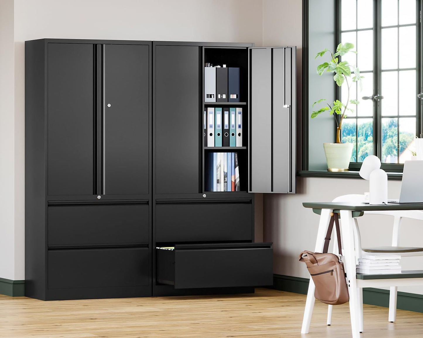 Locking Metal File Cabinet With Adjustable Shelves Black