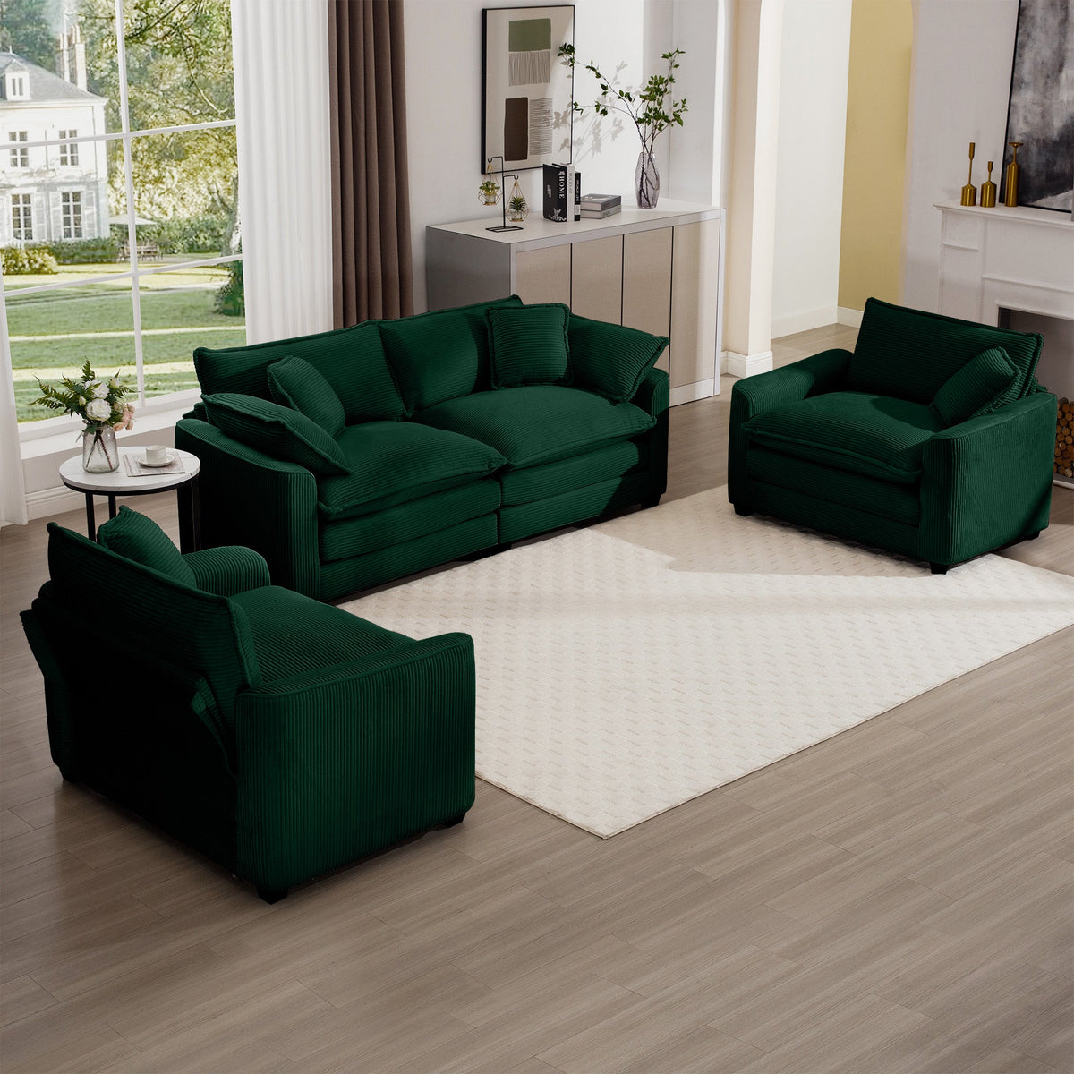 Warm and Cozy Sofa Set with Soft Cushions and Pillows