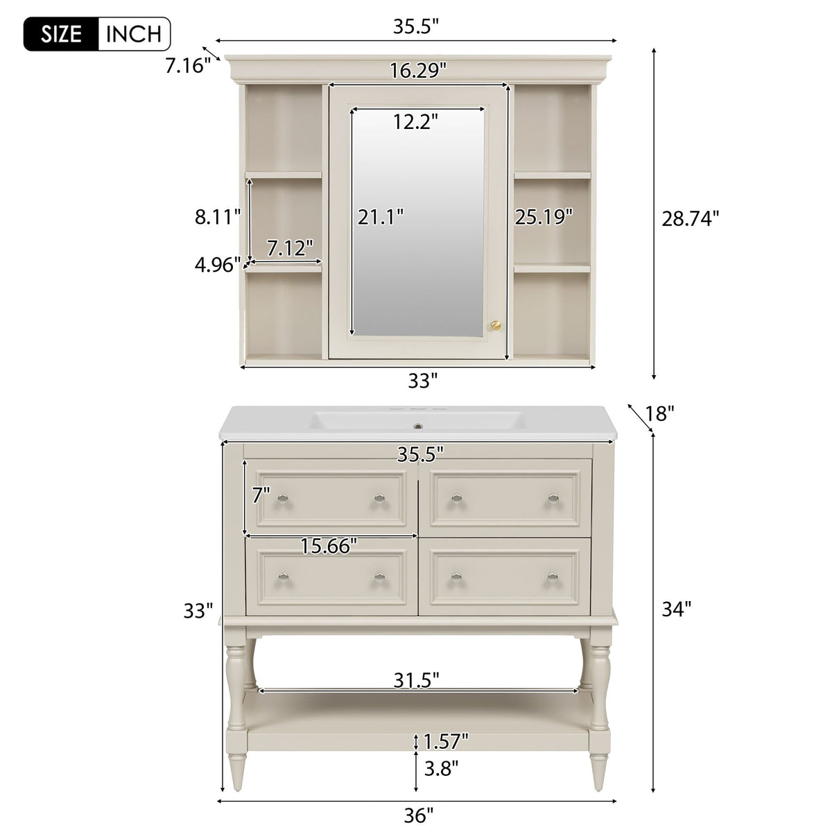 36'' Bathroom Vanity with Medicine Cabinet