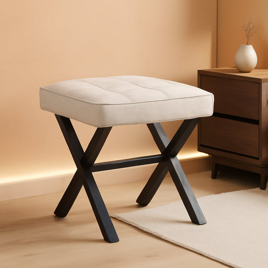 Linen Vanity Ottoman Foot Stool 16.9x12.9x18 Inches