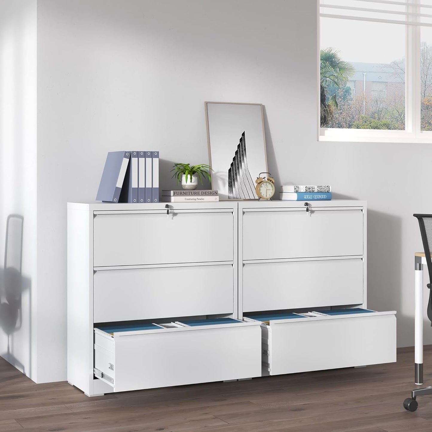 Lateral File Cabinet With 3 Drawers Metal Home Office