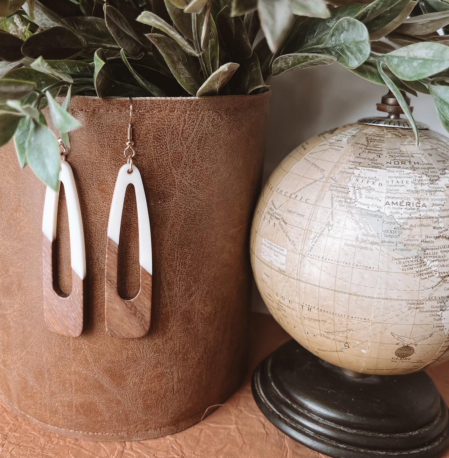 Beautiful White Wood and Resin Earrings