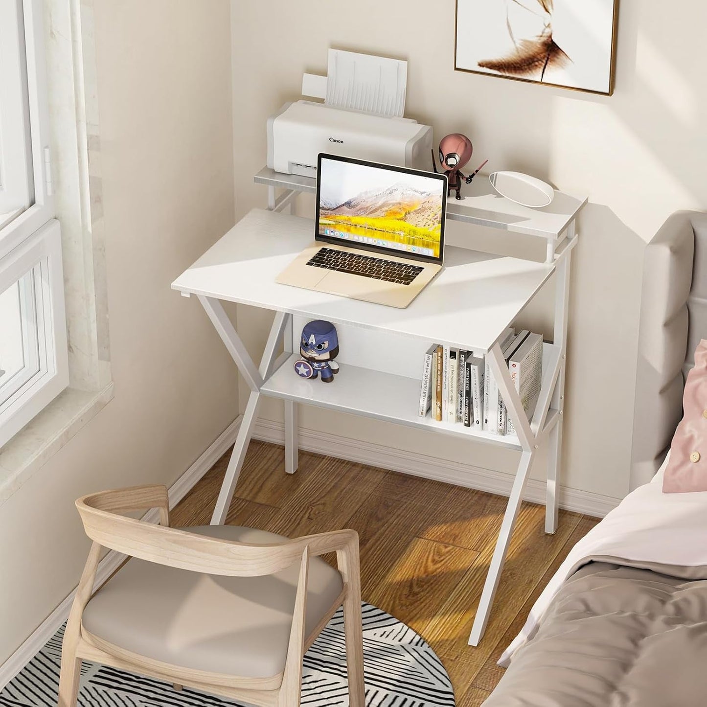 27.5 Inch White Computer Desk With Storage Shelves
