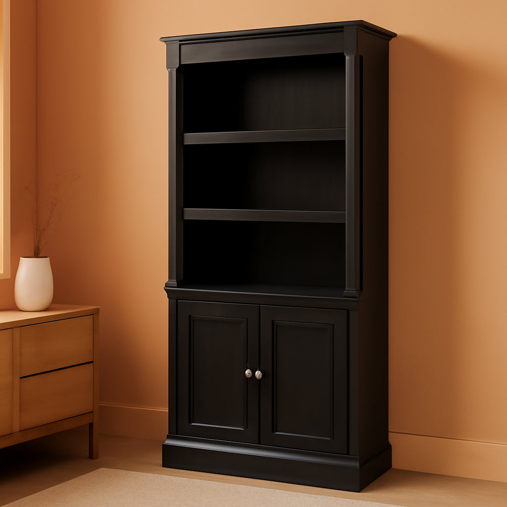 Palladia Library With Doors Bookcase Wind Oak 29 Inch Wide
