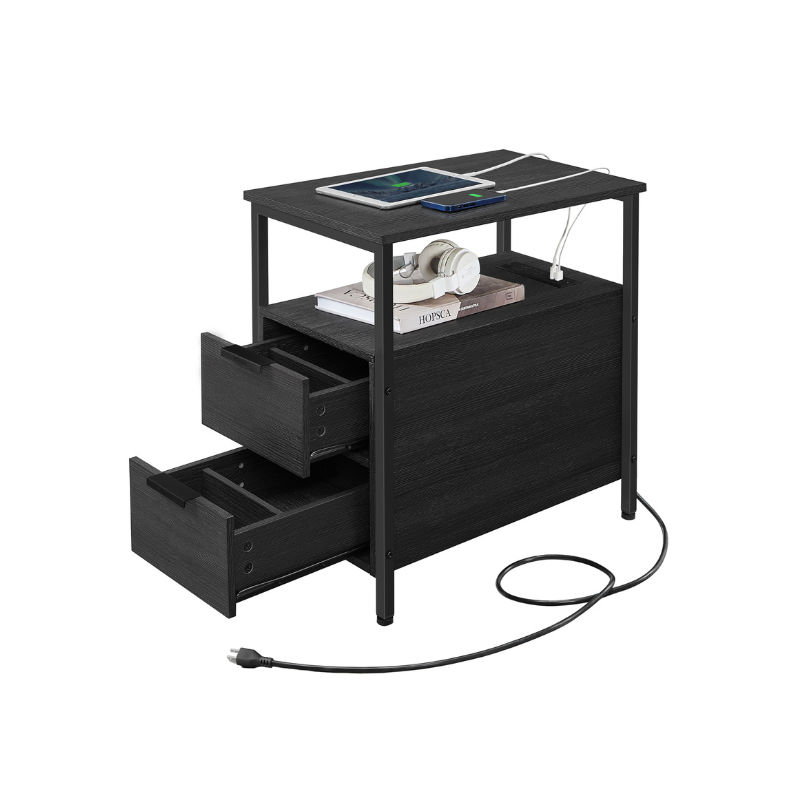 Narrow End Table with Charging Station and 2 Drawers