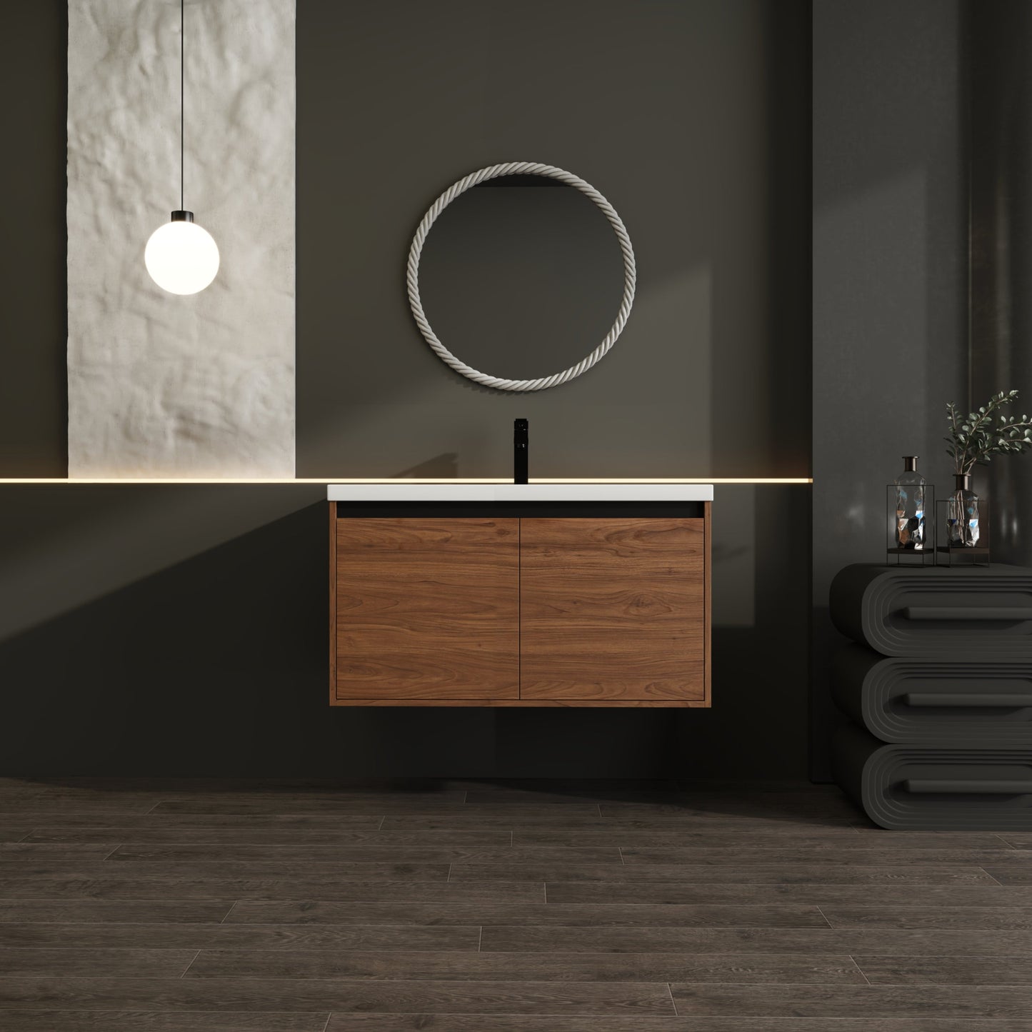 36" Wall Mounted Bathroom Vanity with Resin Basin