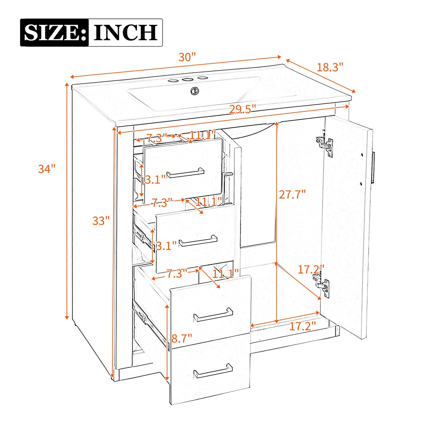 30'' Bathroom Vanity with Ceramic Sink Combo