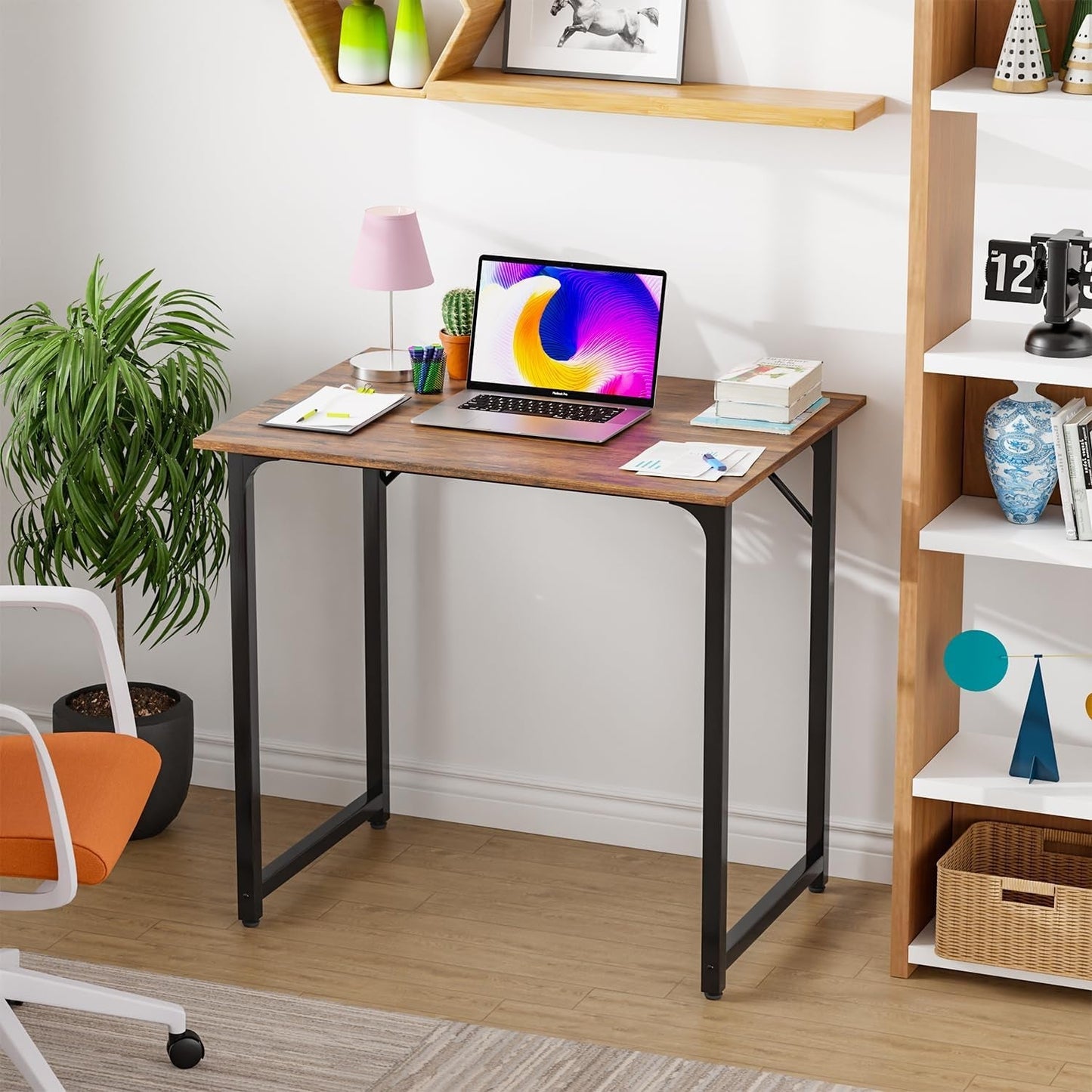 32 Inch Brown Computer Desk For Small Home Office Setup