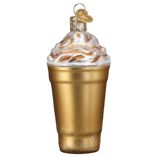 Blended Coffee Ornament in gold with whipped cream top, perfect for coffee lovers and holiday decorations.