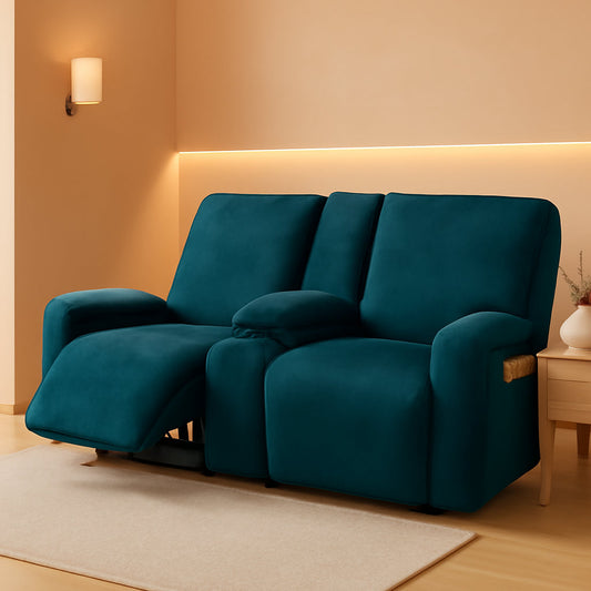 Deep Teal Velvet 8 Piece Reclining Loveseat Cover Set