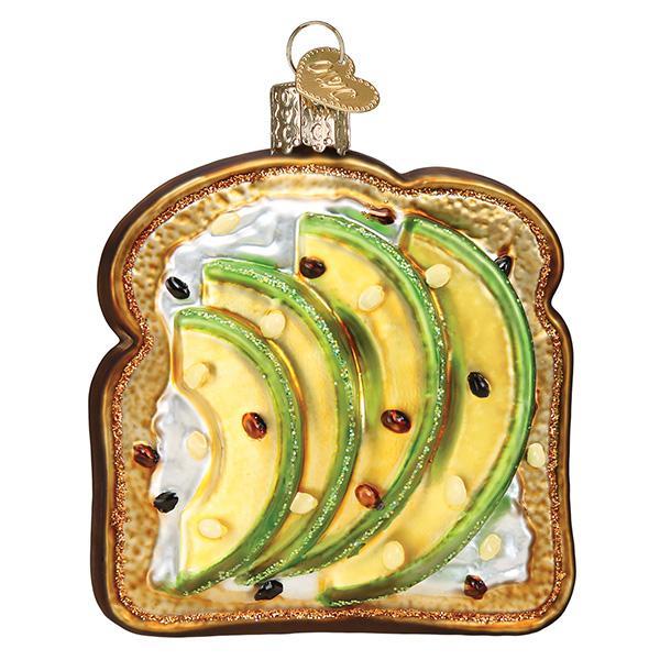 Avocado toast ornament with avocado slices on a white background