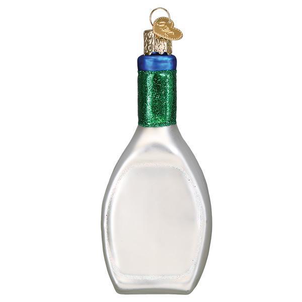 Decorative bottle ornament with a green cap on a white background
