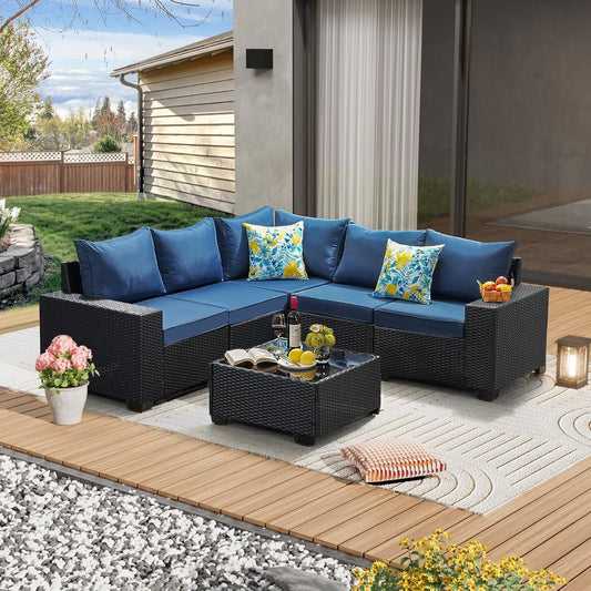 Six Piece All Weather Outdoor Wicker Sectional Sofa Set