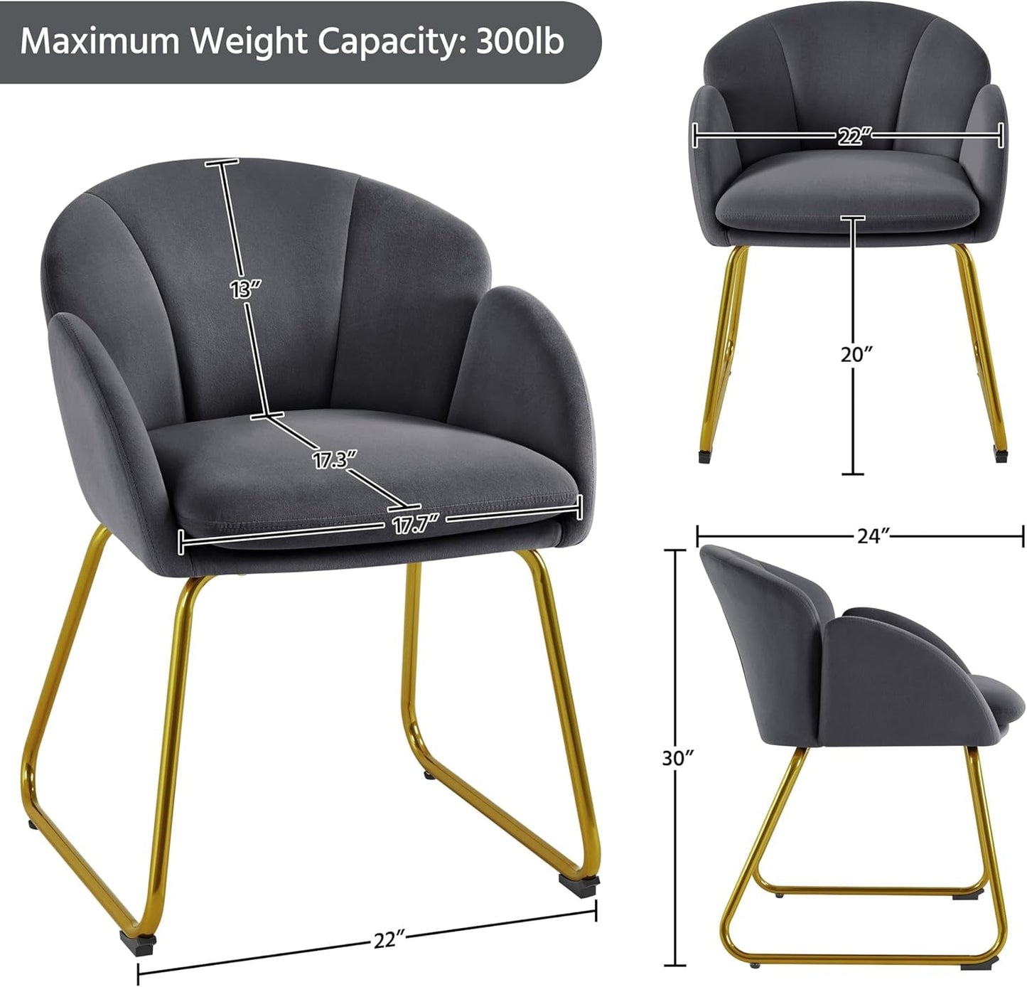 Flower Shape Velvet Armchair With Golden Legs Dark Gray