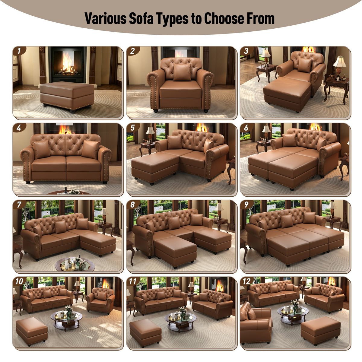 63" Upholstered Faux Leather Sofa with Nailhead Trim