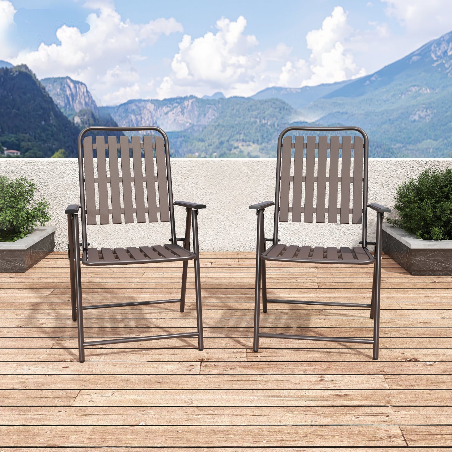 Brown 2-Piece Folding Chair Set