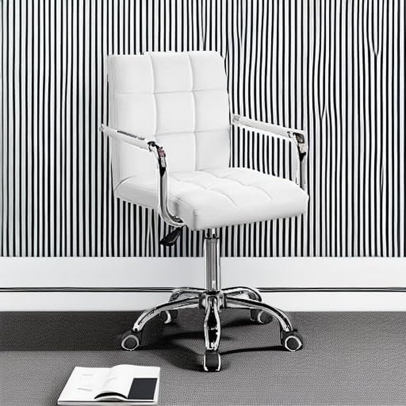 White Mid Back Office Task Chair With Adjustable Height And 360 Degree Swivel