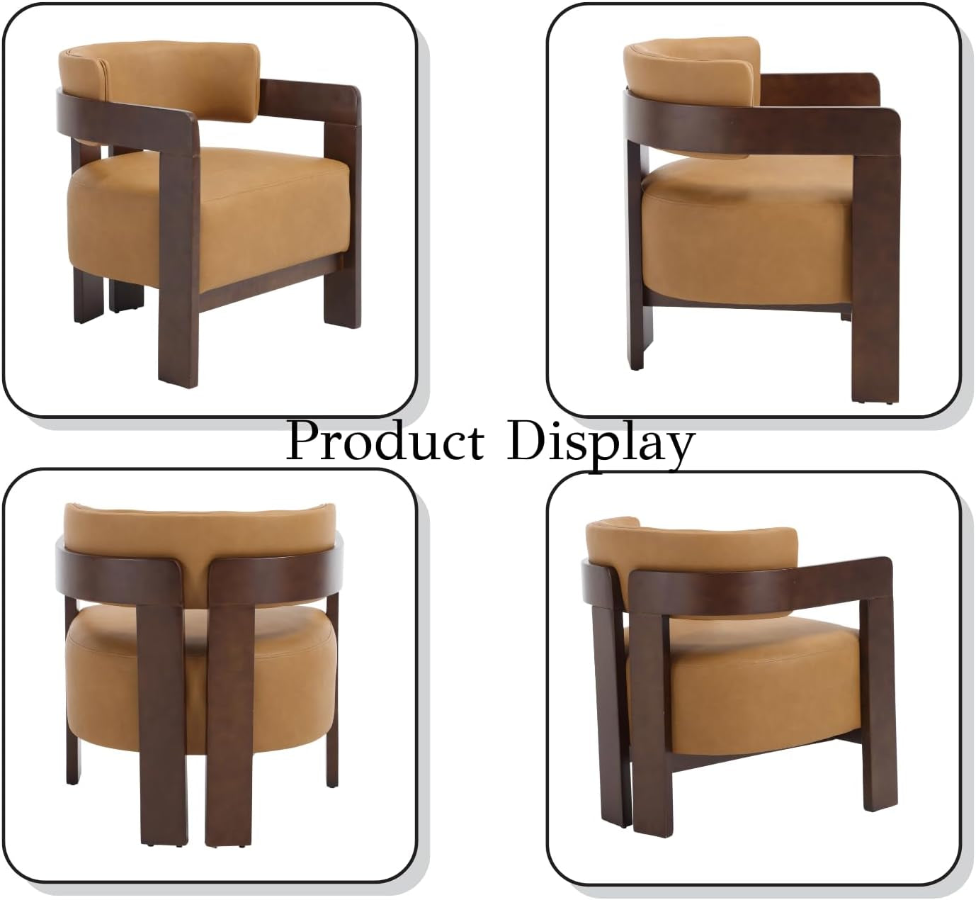 Brown Leather Barrel Chair Midcentury Upholstered Wooden Legs