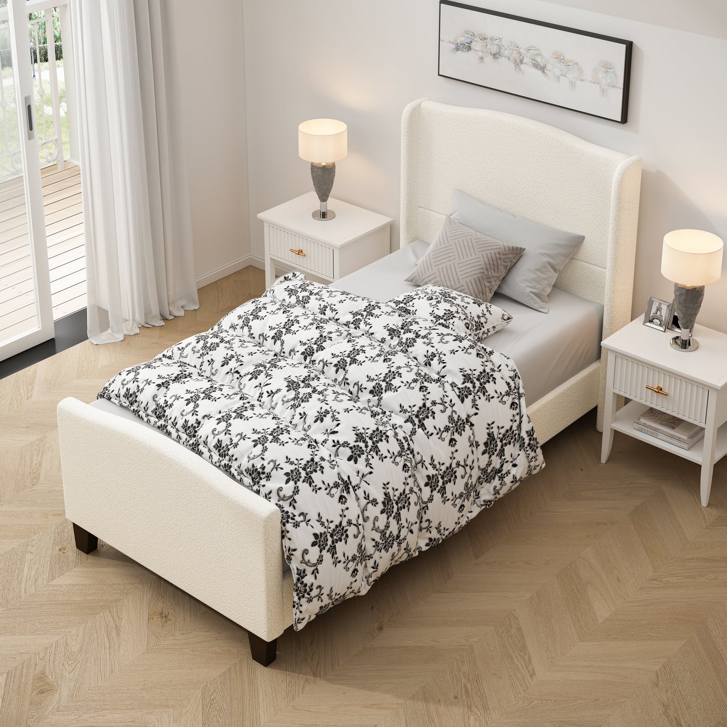 Twin Size Bed Frame with Upholstered Headboard