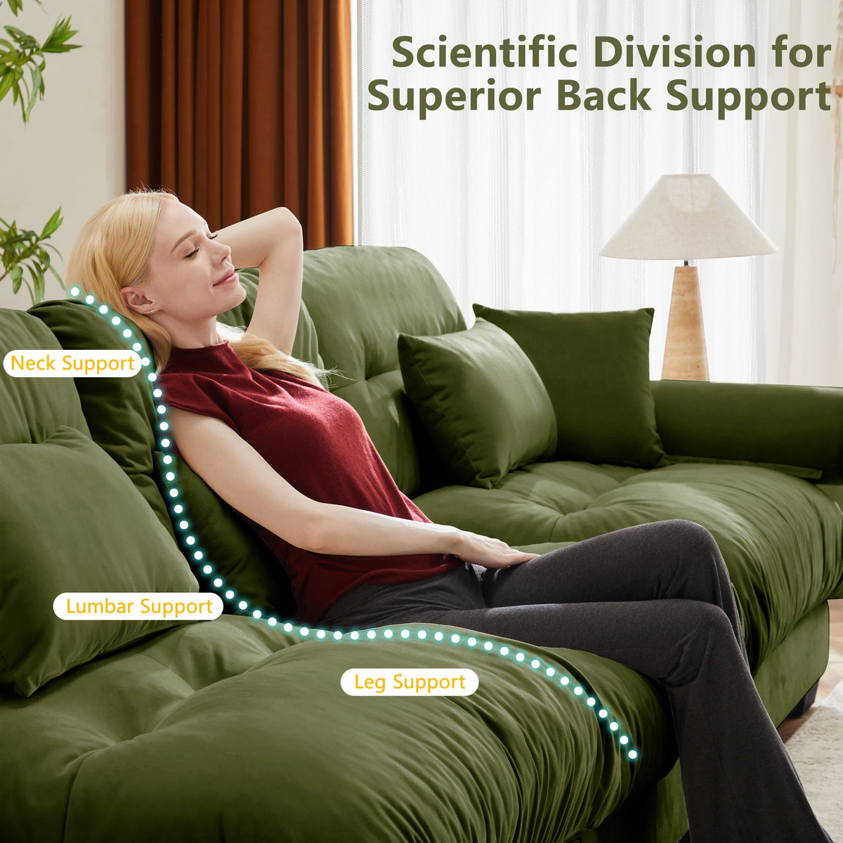 U Shaped Sectional Sofa Cloud Couch in Olive Velvet
