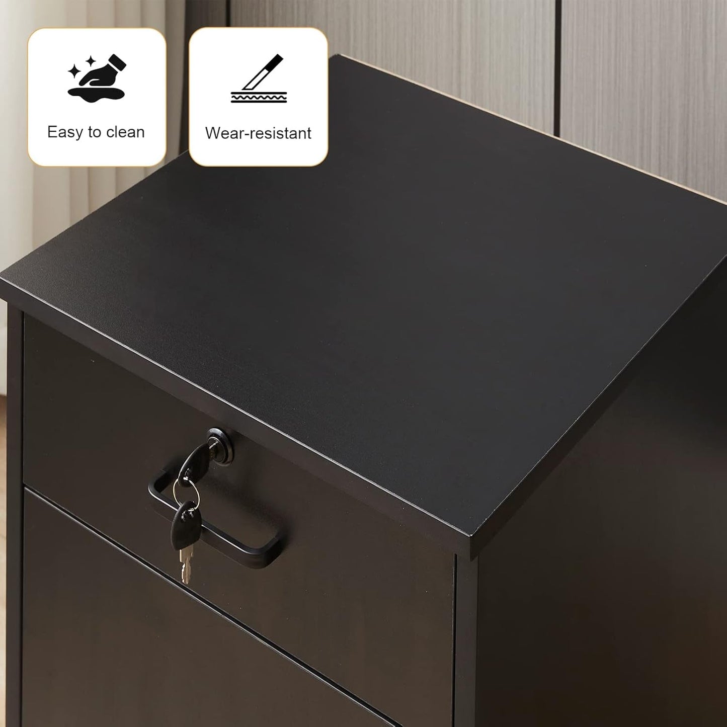 Mobile File Cabinet With Lockable Drawer And Four Wheels Black