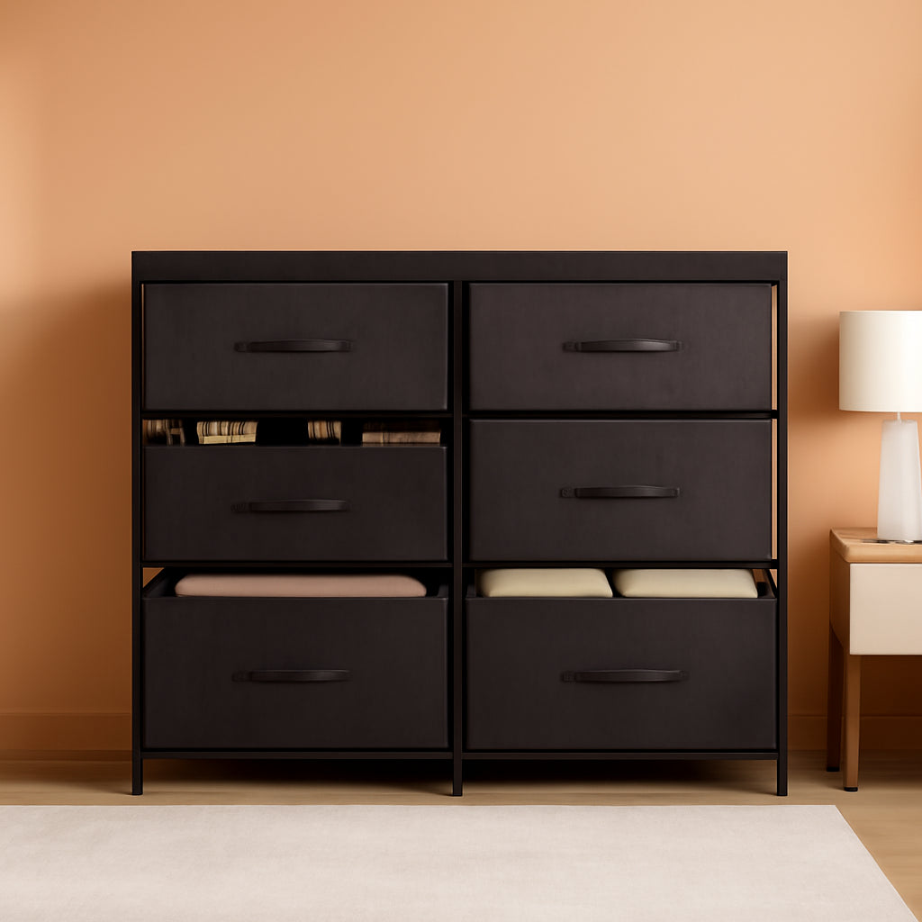 Fabric Dresser With Six Drawers Metal Frame And Wooden Top