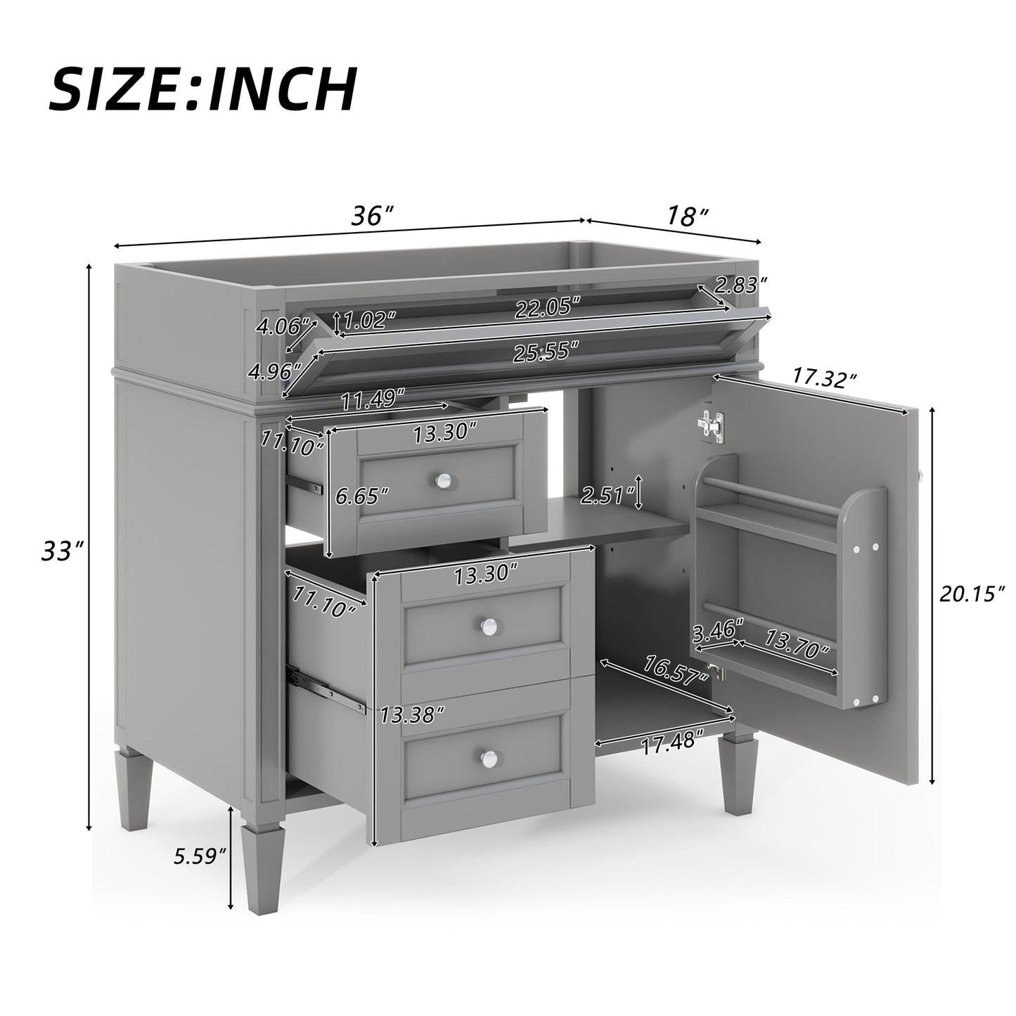 36" Bathroom Vanity Without Top Sink