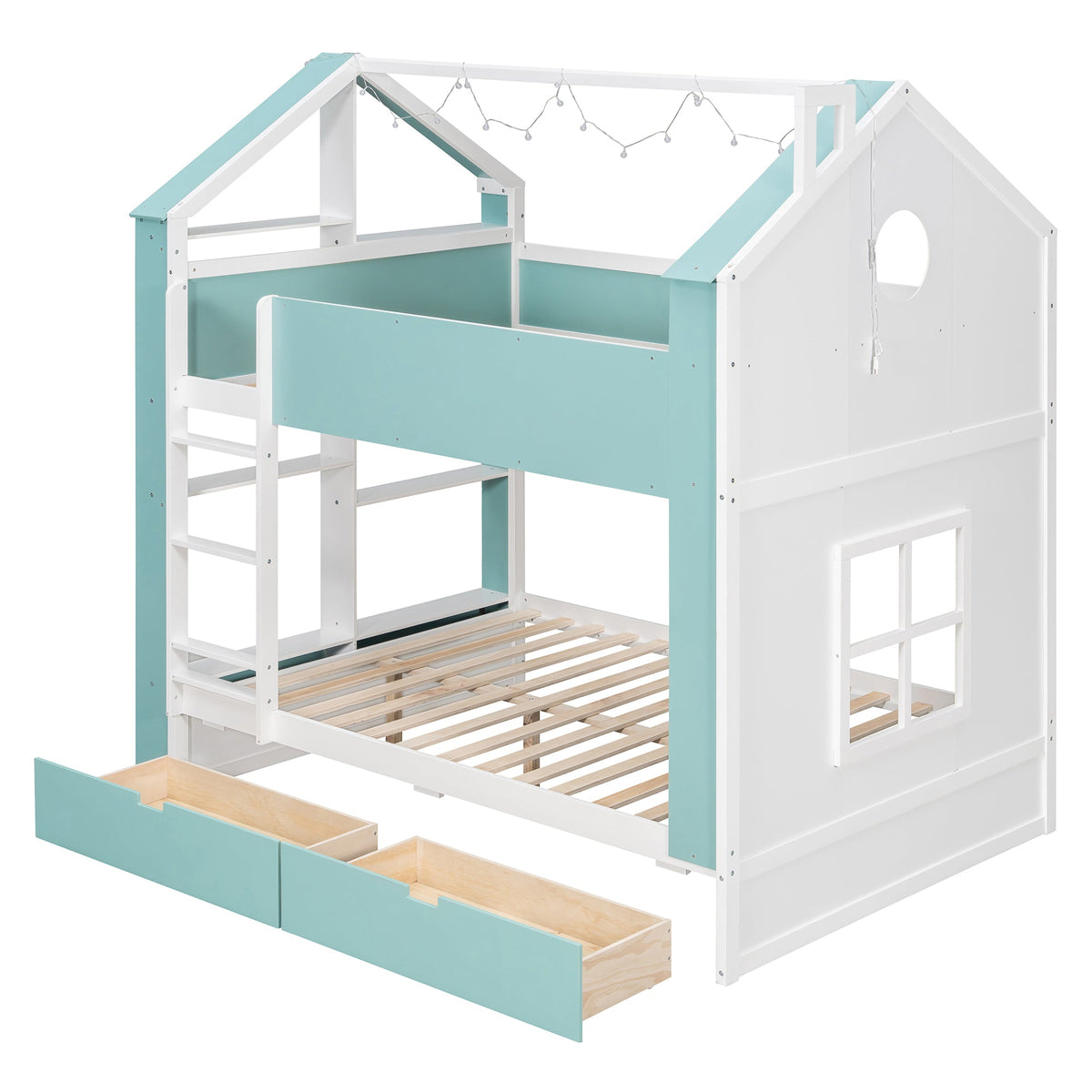 Full Size Bunk Bed with Storage Drawers & Shelves
