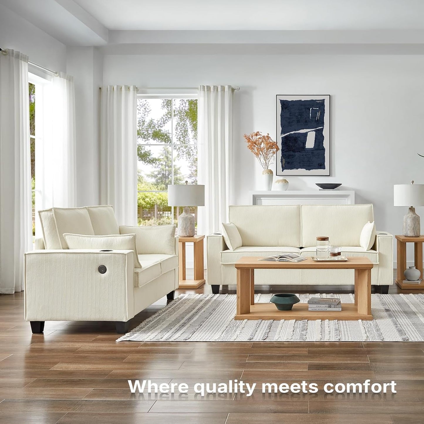 Beige 65-Inch Sleeper Sofa Bed, 2-in-1 Convertible