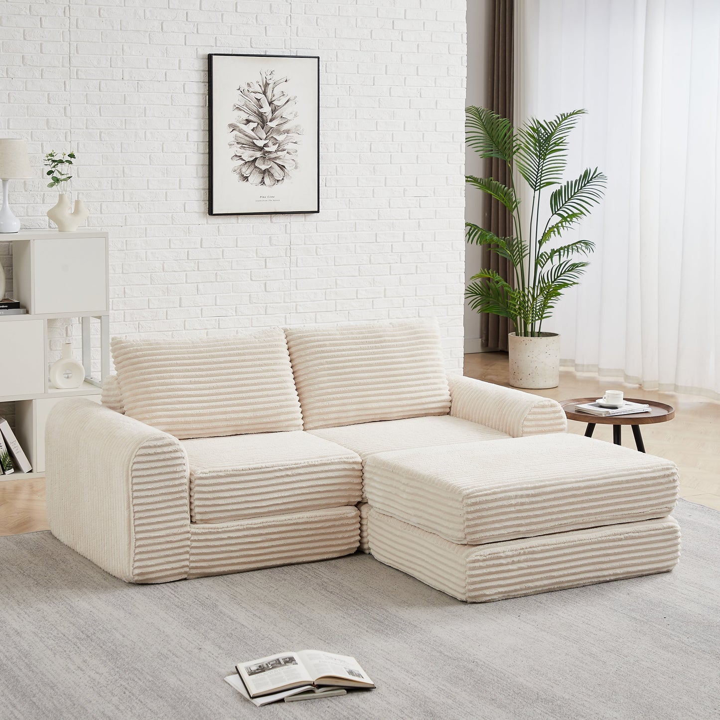 Minimalist Corduroy Sofa Featuring Curved Lines and a Gently Sloped Backrest - 2-in-1 Sofa & Bed