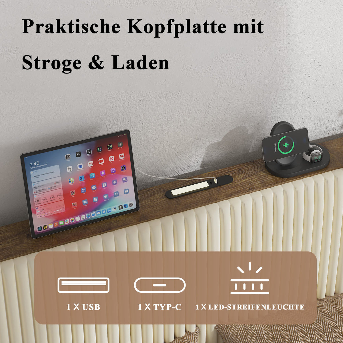 Full Size Platform Bed with Charging Station