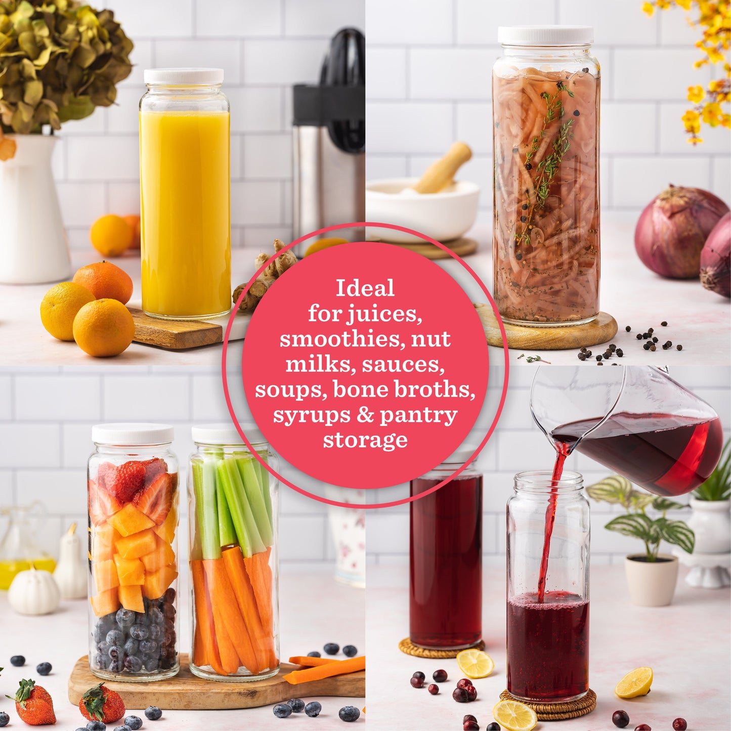 Original Series Extra Large Glass Bottles w/ White Lids, 32 oz