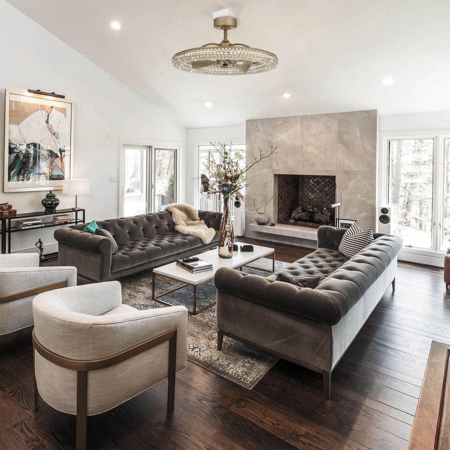 33" Modern DC Motor Crystal Ceiling Fan with Lighting and Remote Control