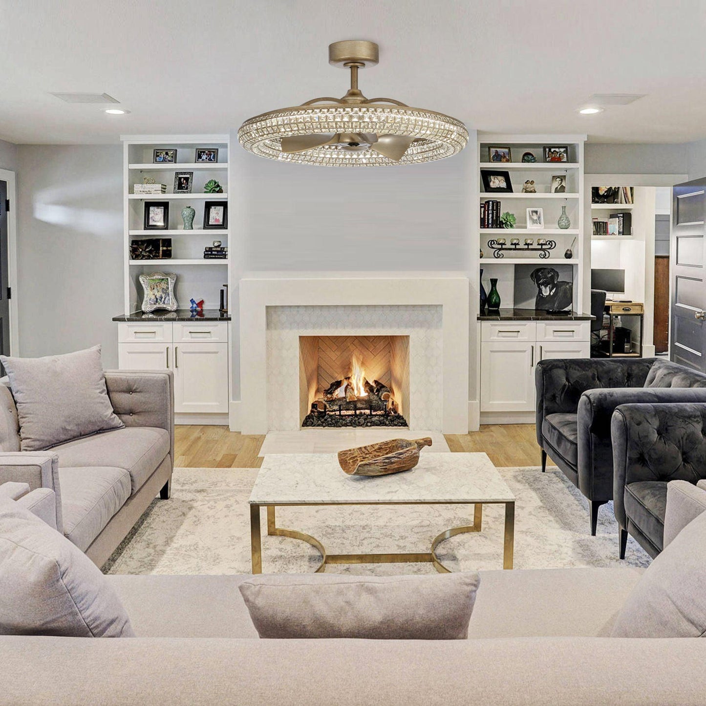 33" Modern DC Motor Crystal Ceiling Fan with Lighting and Remote Control