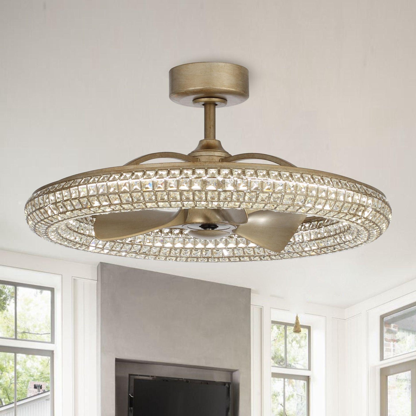 33" Modern DC Motor Crystal Ceiling Fan with Lighting and Remote Control