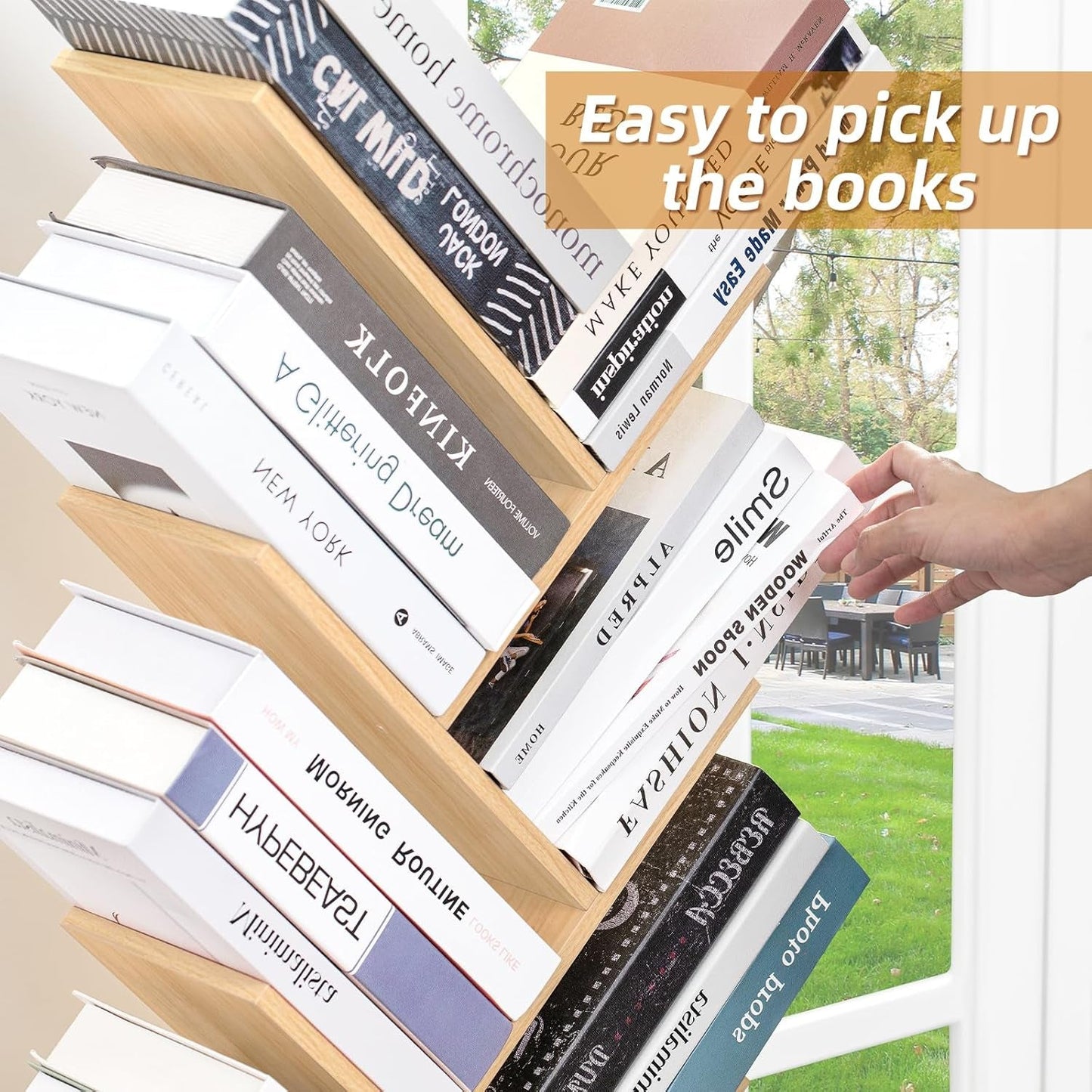 8 Tier Tree Bookshelf With Drawer Natural Wood Bookcase