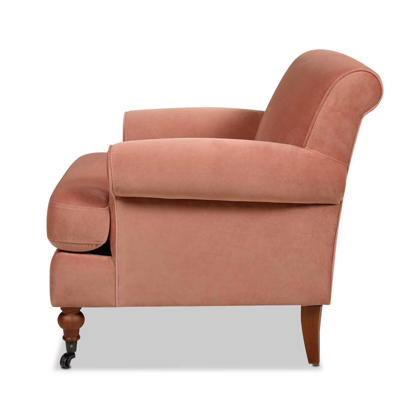 Alana 38" Lawson Accent Arm Chair Metal Casters, Peach Orange Velvet