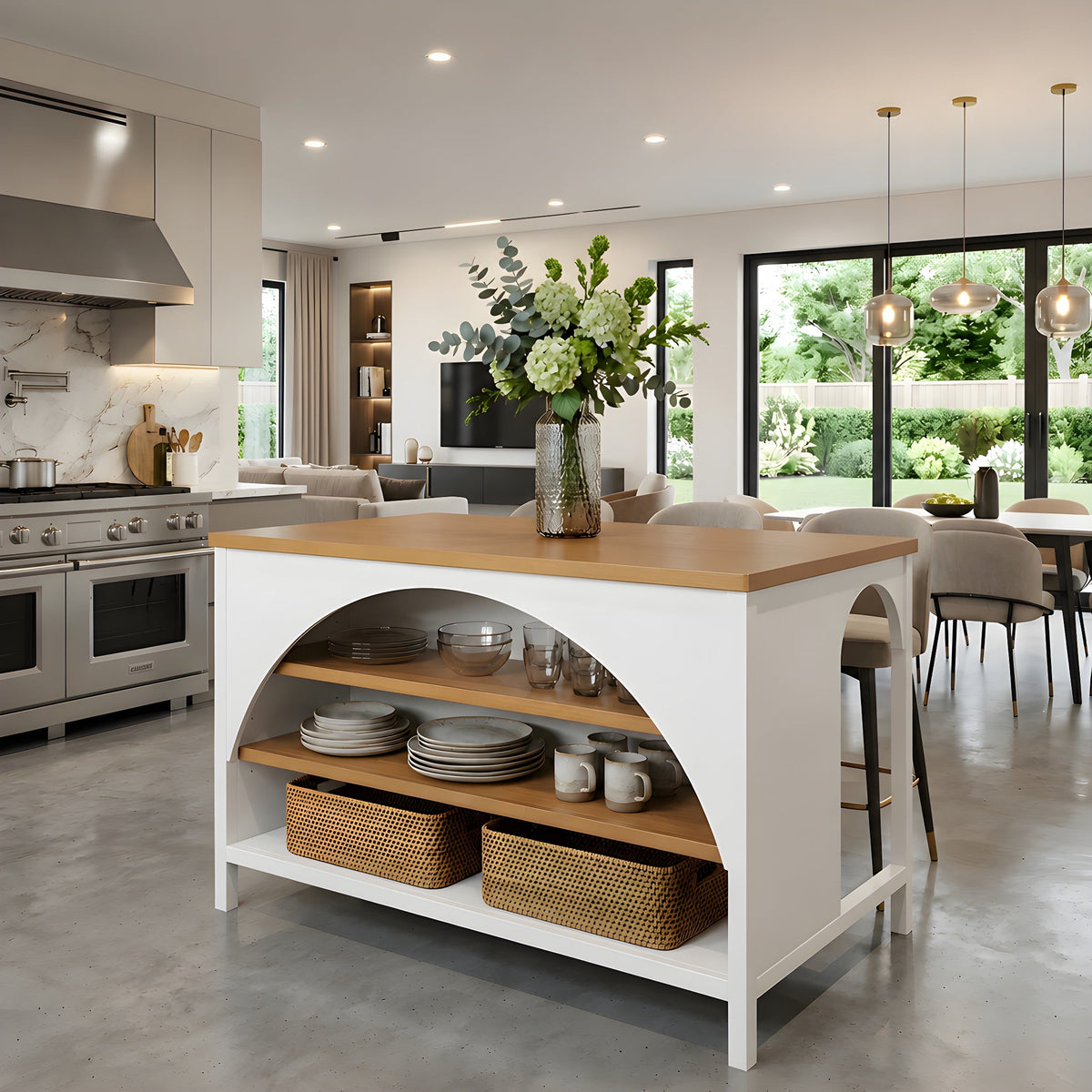 56" Farmhouse Kitchen Island with Open Storage