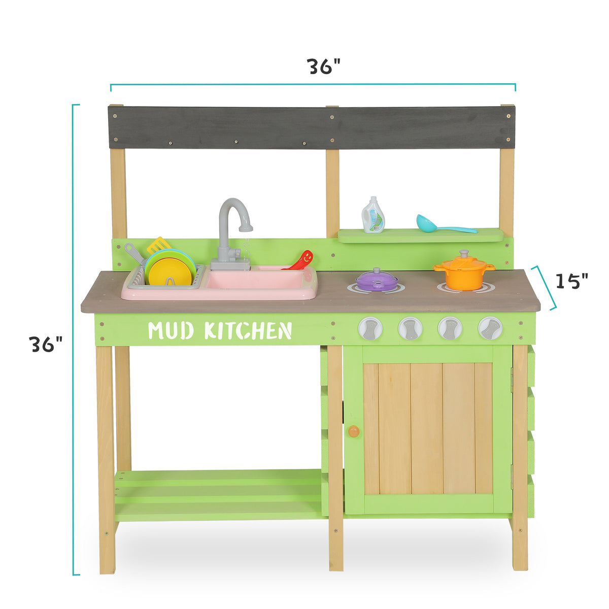 Kids Play Kitchen - Wood Mud Kitchen with Water Play Set