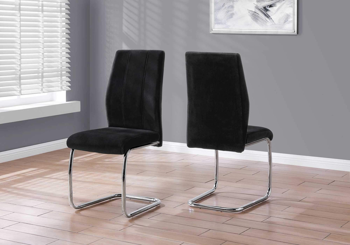 Two 77.5inches Velvet Chrome Metal and Foam Dining Chairs