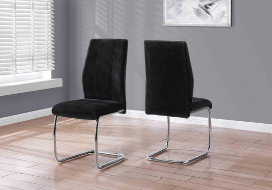 Two 77.5inches Velvet Chrome Metal and Foam Dining Chairs