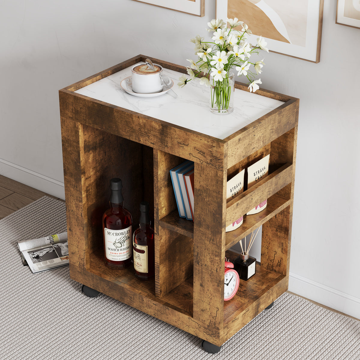 Mid-Century Modern Movable Side Cabinet for Sofa