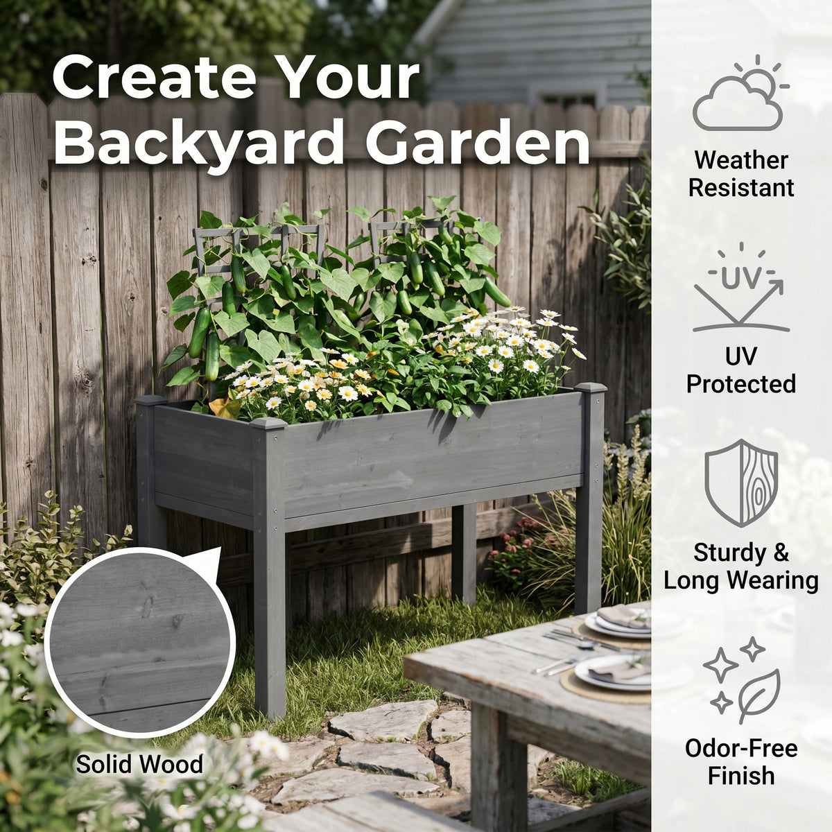 48x24x30 Inch Raised Garden Bed with Legs